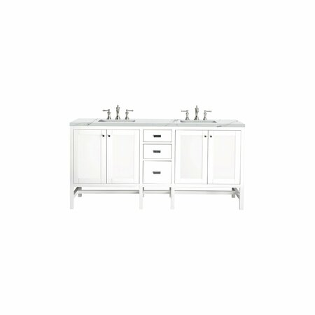 JAMES MARTIN VANITIES Addison 72in Double Vanity, Glossy White w/ 3 CM Ethereal Noctis Top E444-V72-GW-3ENC